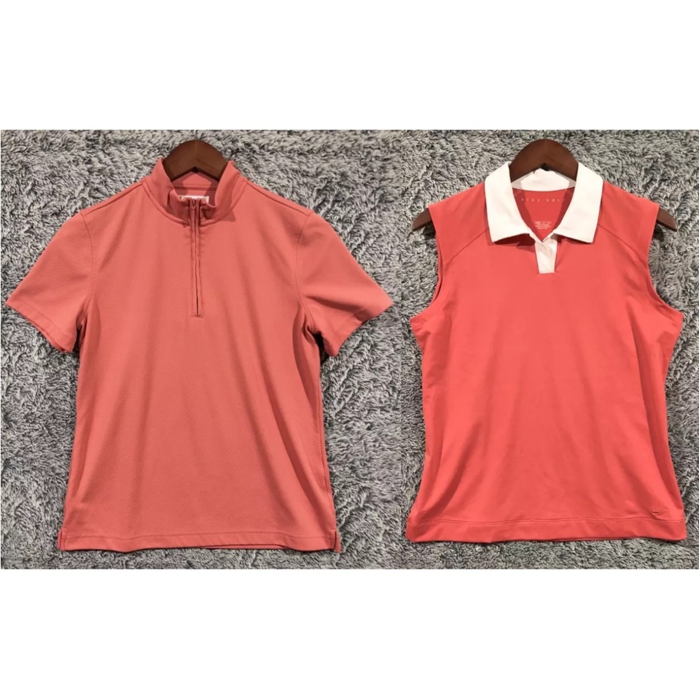 Golf Tee Lot of 2, Nike Golf Fit Dry, LinksTech TechnoDry, Coral, Women MEDIUM